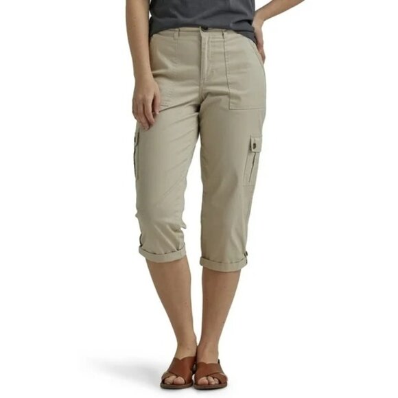 Lee Ultra Lux Comfort Flex-to-Go Utility Skimmer Capri Pants Tan Size 10 - Picture 1 of 7